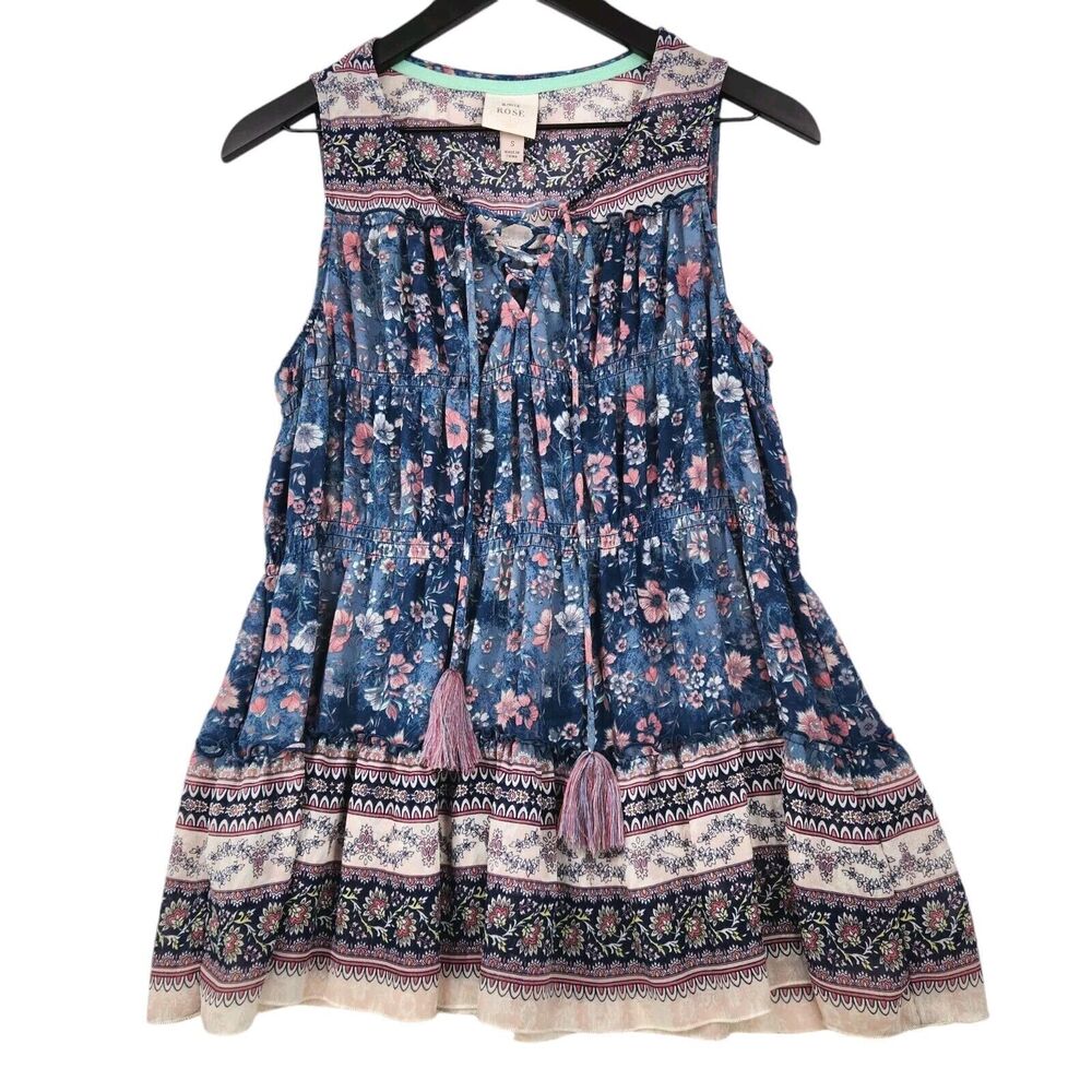 Knox Rose Sleeveless Tunic Top Size Small Floral Sheer Boho Fairy Feminine Flowy